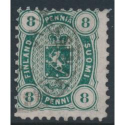 FINLAND - 1875 8Pen dark green Coat of Arms, perf. 11:11, used – Facit # 14Sc
