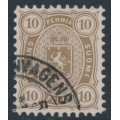 FINLAND - 1881 10Pen yellowish olive-brown Coat of Arms, perf. 11:11, used – Facit # 15Sc
