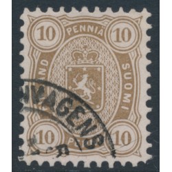 FINLAND - 1881 10Pen yellowish olive-brown Coat of Arms, perf. 11:11, used – Facit # 15Sc