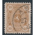 FINLAND - 1883 10Pen yellow-brown Coat of Arms, perf. 12½:12½, used – Facit # 15Lb
