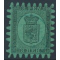 FINLAND - 1867 8Pen black Coat of Arms, roulette III, green paper, used – Facit # 6v1C3