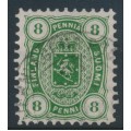 FINLAND - 1875 8Pen deep yellow-green Coat of Arms, perf. 11:11, used – Facit # 14Sbb