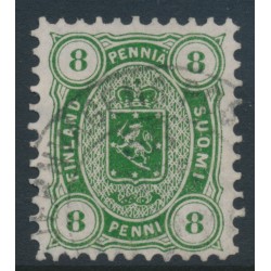 FINLAND - 1875 8Pen deep yellow-green Coat of Arms, perf. 11:11, used – Facit # 14Sbb