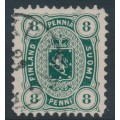 FINLAND - 1875 8Pen dark green Coat of Arms, perf. 11:11, used – Facit # 14Sc