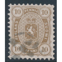 FINLAND - 1881 10Pen yellowish olive-brown Coat of Arms, perf. 11:11, used – Facit # 15Sb