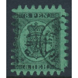 FINLAND - 1866 8Pen black Coat of Arms, roulette II, green paper, used – Facit # 6v1C2