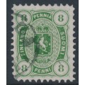 FINLAND - 1875 8Pen yellow-green Coat of Arms, perf. 11:11, used – Facit # 14Sb