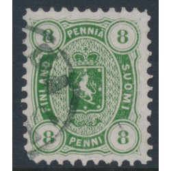 FINLAND - 1875 8Pen yellow-green Coat of Arms, perf. 11:11, used – Facit # 14Sb