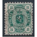 FINLAND - 1875 8Pen dark green Coat of Arms, perf. 11:11, used – Facit # 14Sd