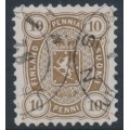 FINLAND - 1881 10Pen olive-brown Coat of Arms, perf. 11:11, used – Facit # 15SC¹a