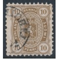 FINLAND - 1881 10Pen olive-brown Coat of Arms, perf. 11:11, used – Facit # 15Sa