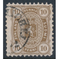 FINLAND - 1881 10Pen olive-brown Coat of Arms, perf. 11:11, used – Facit # 15Sa
