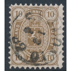 FINLAND - 1881 10Pen olive-brown Coat of Arms, perf. 11:11, used – Facit # 15Sa