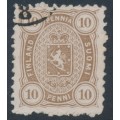 FINLAND - 1881 10Pen yellowish olive-brown Coat of Arms, perf. 11:11, used – Facit # 15Sb