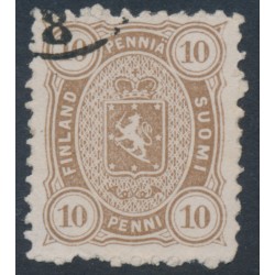 FINLAND - 1881 10Pen yellowish olive-brown Coat of Arms, perf. 11:11, used – Facit # 15Sb