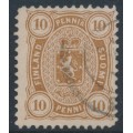FINLAND - 1883 10Pen yellow-brown Coat of Arms, perf. 12½:12½, used – Facit # 15Lb