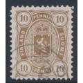 FINLAND - 1882 10Pen yellowish olive-brown Coat of Arms, perf. 12½:12½, used – Facit # 15SC²c