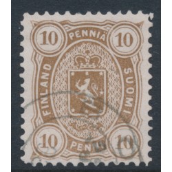 FINLAND - 1882 10Pen yellowish olive-brown Coat of Arms, perf. 12½:12½, used – Facit # 15SC²c