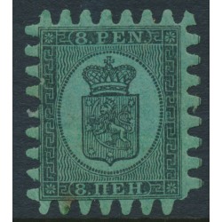 FINLAND - 1872 8Pen black Coat of Arms, roulette II, yellow-green ordinary paper, MH – Facit # 6C2v3