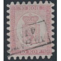 FINLAND - 1860 10Kop rose Coat of Arms, roulette I, narrow-spaced stamps, used – Facit # 4KC1b