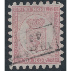 FINLAND - 1860 10Kop rose Coat of Arms, roulette I, narrow-spaced stamps, used – Facit # 4KC1b