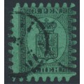 FINLAND - 1867 8Pen black Coat of Arms, roulette III, green paper, used – Facit # 6v1C3