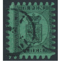 FINLAND - 1867 8Pen black Coat of Arms, roulette III, green paper, used – Facit # 6v1C3