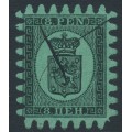 FINLAND - 1867 8Pen black Coat of Arms, roulette III, green paper, used – Facit # 6v1C3