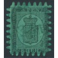 FINLAND - 1867 8Pen black Coat of Arms, roulette III, green paper, used – Facit # 6v1C3