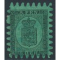 FINLAND - 1867 8Pen black Coat of Arms, roulette III, green paper, used – Facit # 6v1C3