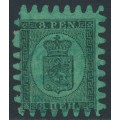 FINLAND - 1867 8Pen black Coat of Arms, roulette III, green paper, used – Facit # 6v1C3