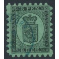 FINLAND - 1872 8Pen black Coat of Arms, roulette I, yellow-green paper, used – Facit # 6v3C1