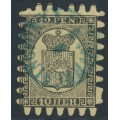 FINLAND - 1870 10Pen black Coat of Arms, roulette III, straw-yellow paper, used – Facit # 7v3C3