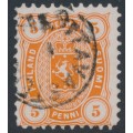 FINLAND - 1876 5Pen reddish orange Coat of Arms, perf. 11:11, used – Facit # 13Sc