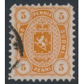 FINLAND - 1879 5Pen brown-orange Coat of Arms, perf. 11:11, used – Facit # 13Sf