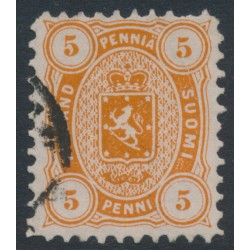 FINLAND - 1879 5Pen brown-orange Coat of Arms, perf. 11:11, used – Facit # 13Sf