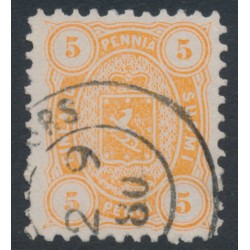 FINLAND - 1879 5Pen yellow-orange Coat of Arms, perf. 11:11, used – Facit # 13Sgg