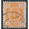 FINLAND - 1881 5Pen orange Coat of Arms, perf. 11:11, used – Facit # 13Sj