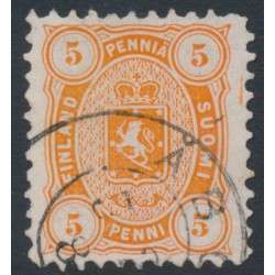 FINLAND - 1881 5Pen orange Coat of Arms, perf. 11:11, used – Facit # 13Sj