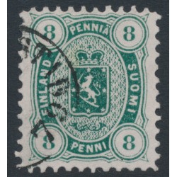 FINLAND - 1875 8Pen dark green Coat of Arms, perf. 11:11, used – Facit # 14Sc