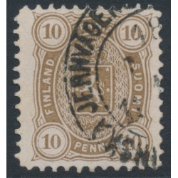 FINLAND - 1881 10Pen yellowish olive-brown Coat of Arms, perf. 11:11, used – Facit # 15Sc