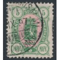 FINLAND - 1890 5Mk green/pink Coat of Arms, used – Facit # 33a