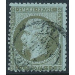 FRANCE - 1862 1c greenish bronze on bluish paper Napoléon, perf. 14:13½, used – Michel # 18b