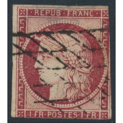 FRANCE - 1849 1Fr carmine Cérès, imperforate, used – Michel # 7a
