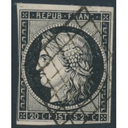 FRANCE - 1849 20c black Cérès on white paper, imperforate, used – Michel # 3x