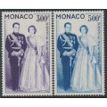 MONACO - 1959 300Fr violet & 500Fr blue Royal Couple set of 2, MNH – Michel # 603-604