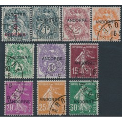 ANDORRA - 1931 ½c to 30c French issues overprinted ANDORRE set of 10, used – Michel # 1-10