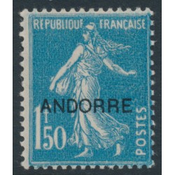 ANDORRA - 1931 1.50Fr blue Semeuse overprinted ANDORRE, MH – Michel # 18
