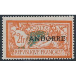 ANDORRA - 1931 2Fr orange/blue Merson overprinted ANDORRE, MH – Michel # 19