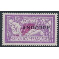 ANDORRA - 1931 3Fr violet/carmine Merson overprinted ANDORRE, MH – Michel # 20